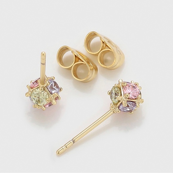 Stud Ball Earrings Colorful CZ Stone 14k Gold Plated Luxury Jewelry - Picture 4 of 10